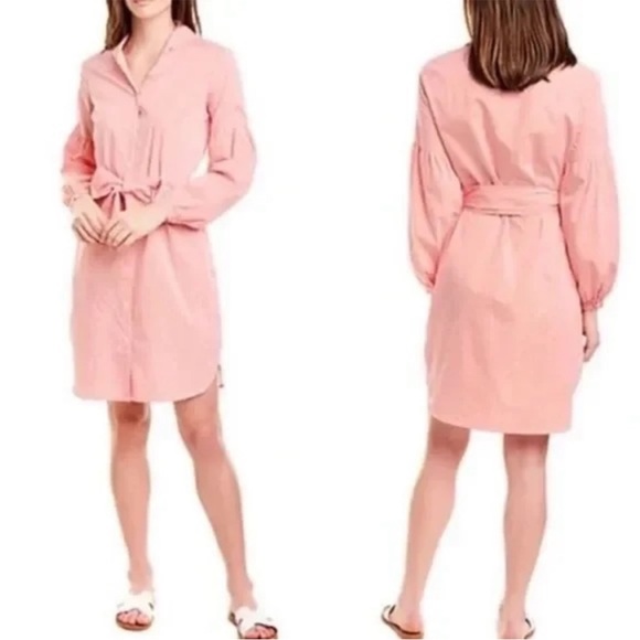 J. McLaughlin Millbury Orange White Striped Tie Waist Shirtdress Midi Dress - M - Picture 2 of 16